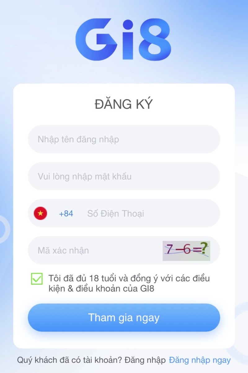 Điền thông tin đăng ký GI8 để hoàn tất Điền thông tin đăng ký GI8 để hoàn tất