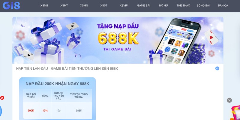 Chào mừng bạn mới, GI8 tặng nạp đầu lên đến 688k Chào mừng bạn mới, GI8 tặng nạp đầu lên đến 688k