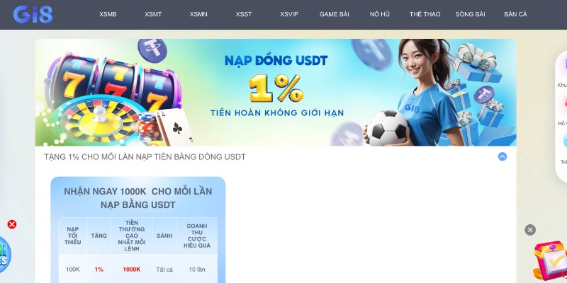 Nạp tiền USDT nhận tiền hoàn không giới hạn